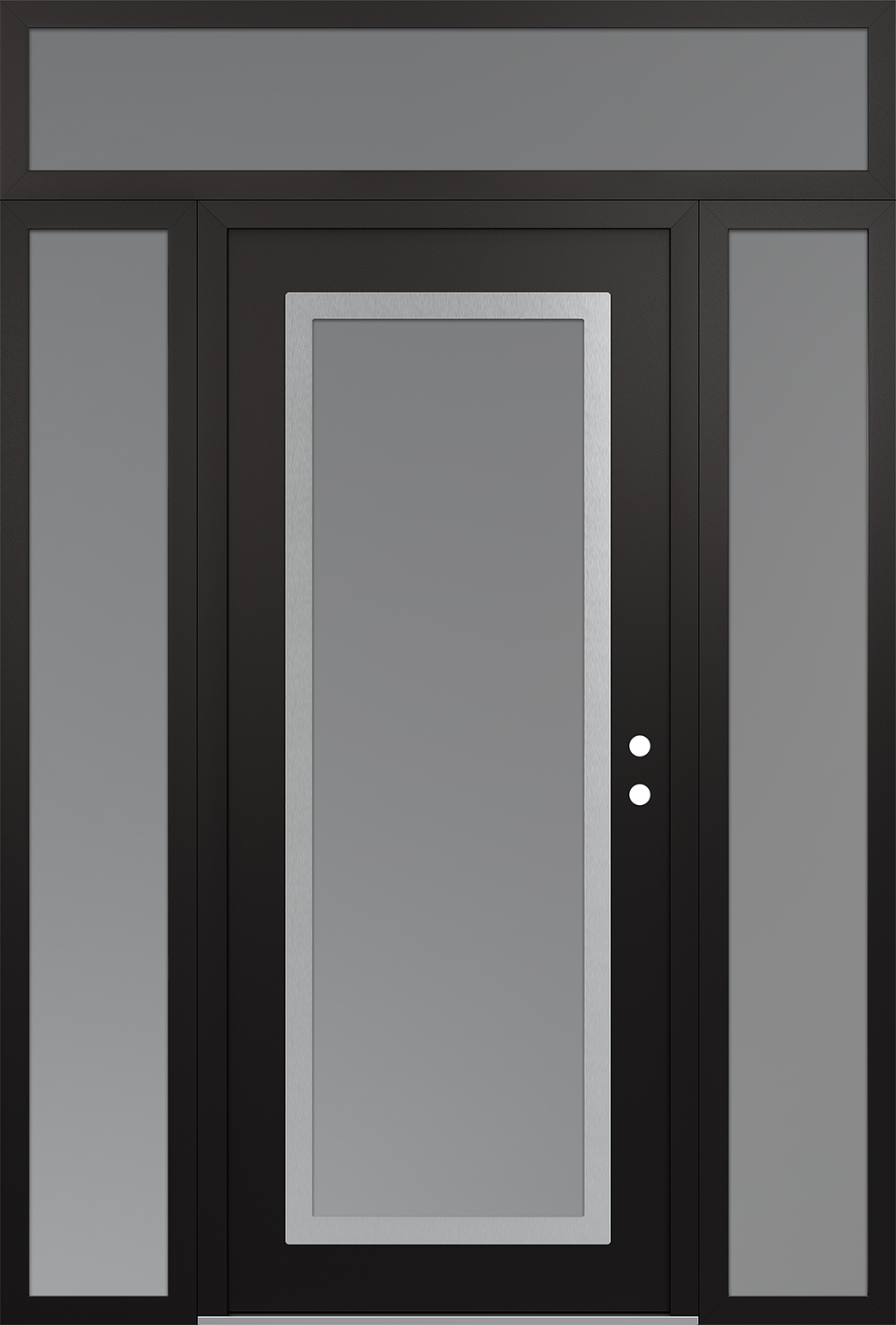 Modern Steel Front Door Diamond C1 64" x 96" black/white frosted Glass Panel stainless steel LHI with 2 Sidelites and Transom frosted Glass