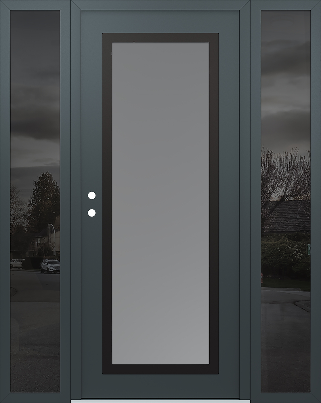 Modern Steel Front Door Diamond C1 68" x 80" anthracite/anthracite frosted Glass Panel black RHI with 2 Sidelites mirrored Glass