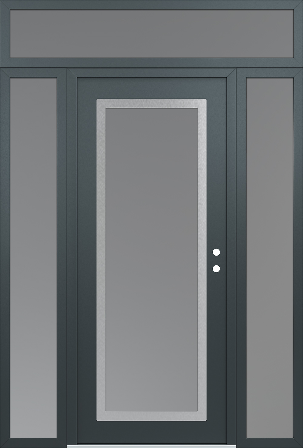 Modern Steel Front Door Diamond C1 68" x 96" anthracite/anthracite frosted Glass Panel stainless steel LHI with 2 Sidelites and Transom frosted Glass