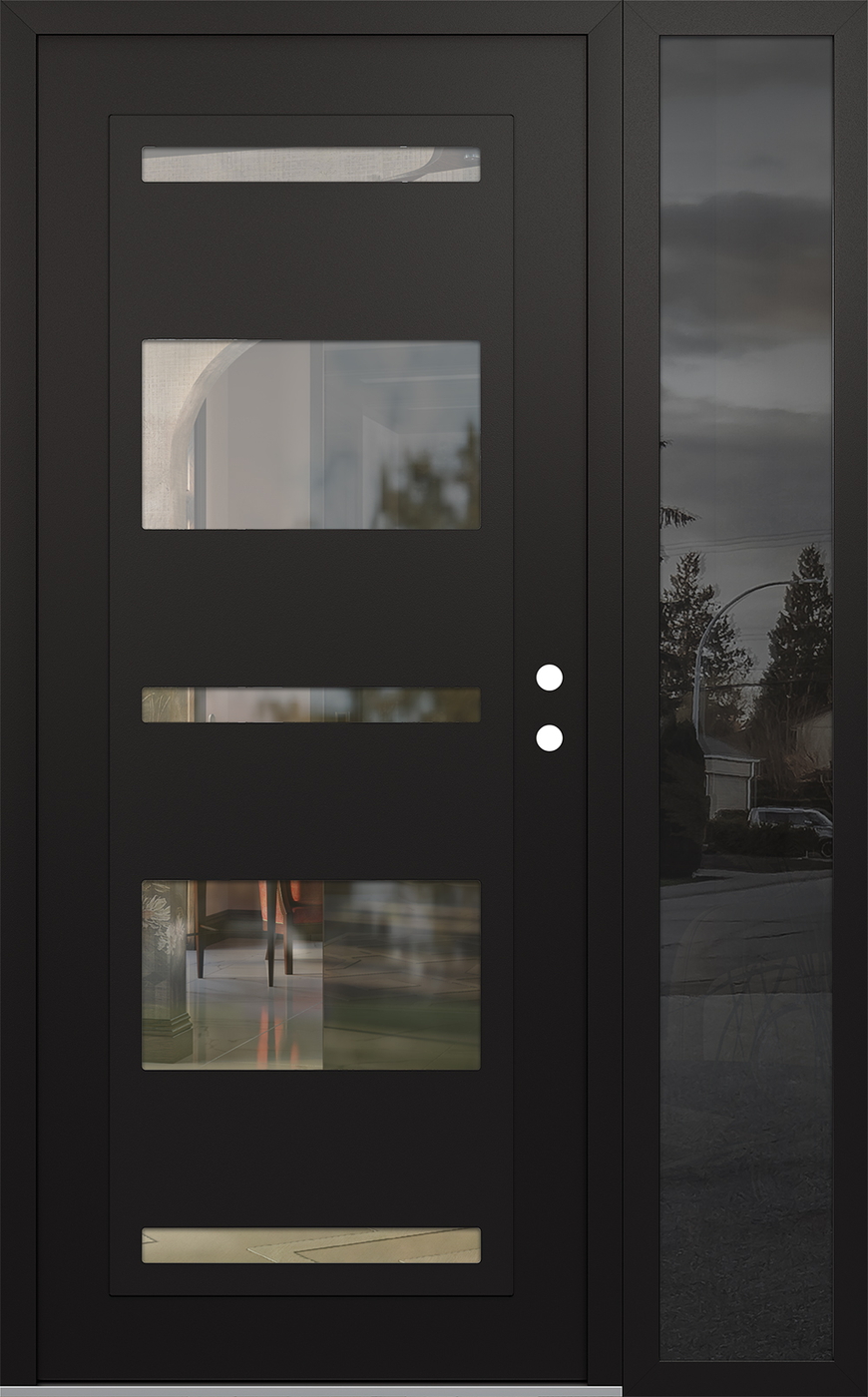 Modern Steel Front Door Diamond C10 48" x 80" black/black clear Glass Panel black LHI with Sidelite mirrored Glass