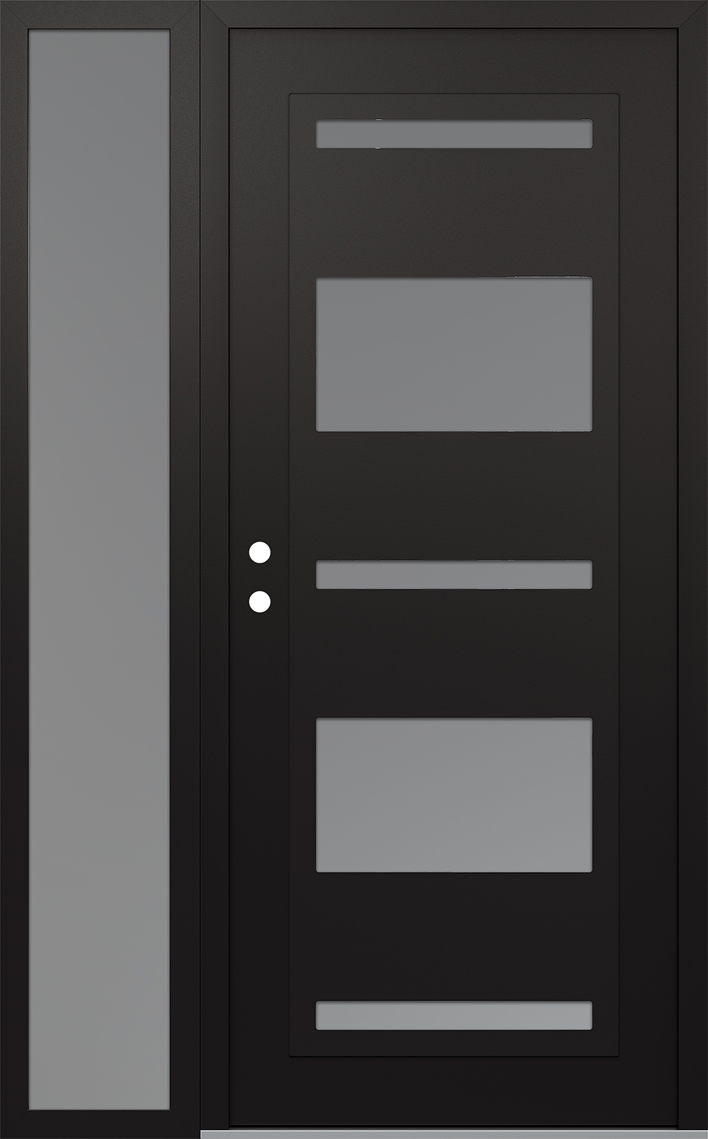 Modern Steel Front Door Diamond C10 48" x 80" black/white frosted Glass Panel black RHI with Sidelite frosted Glass
