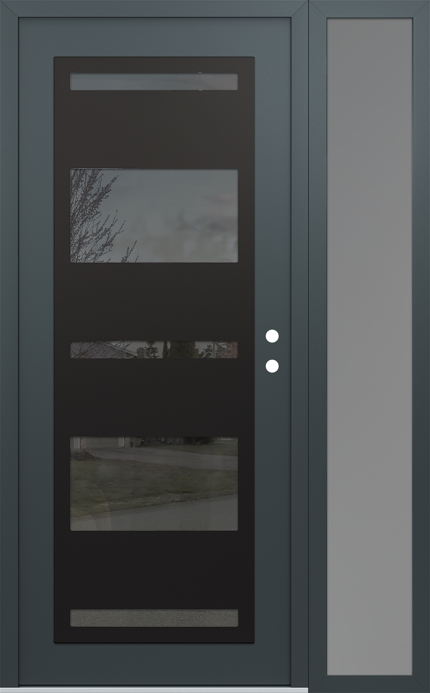 Modern Steel Front Door Diamond C10 50" x 80" anthracite/anthracite mirrored Glass Panel black LHI with Sidelite frosted Glass