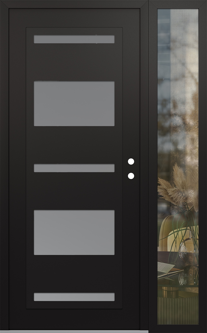 Modern Steel Front Door Diamond C10 50" x 80" black/white frosted Glass Panel black LHI with Sidelite clear Glass