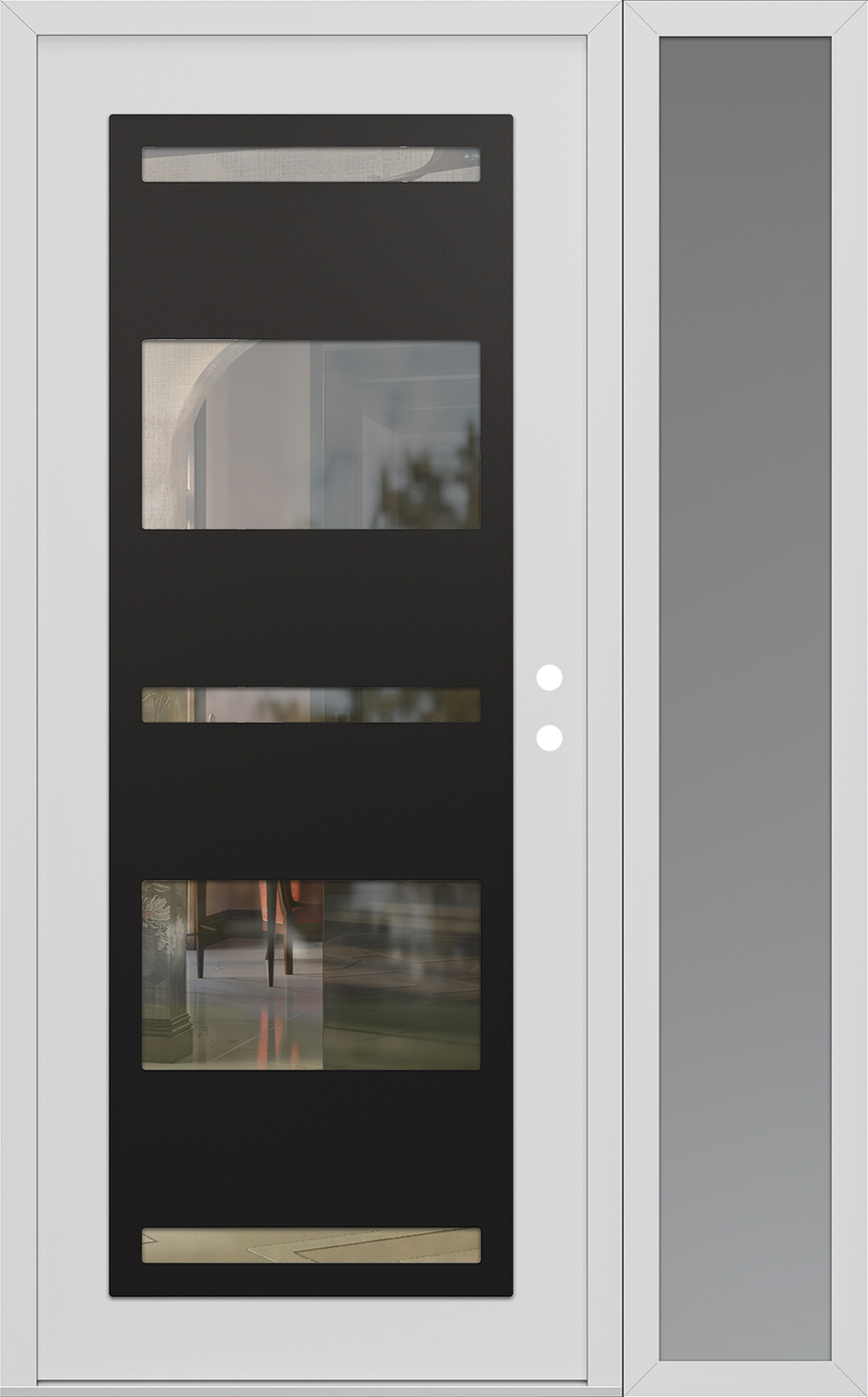 Modern Steel Front Door Diamond C10 50" x 80" white/white clear Glass Panel black LHI with Sidelite frosted Glass