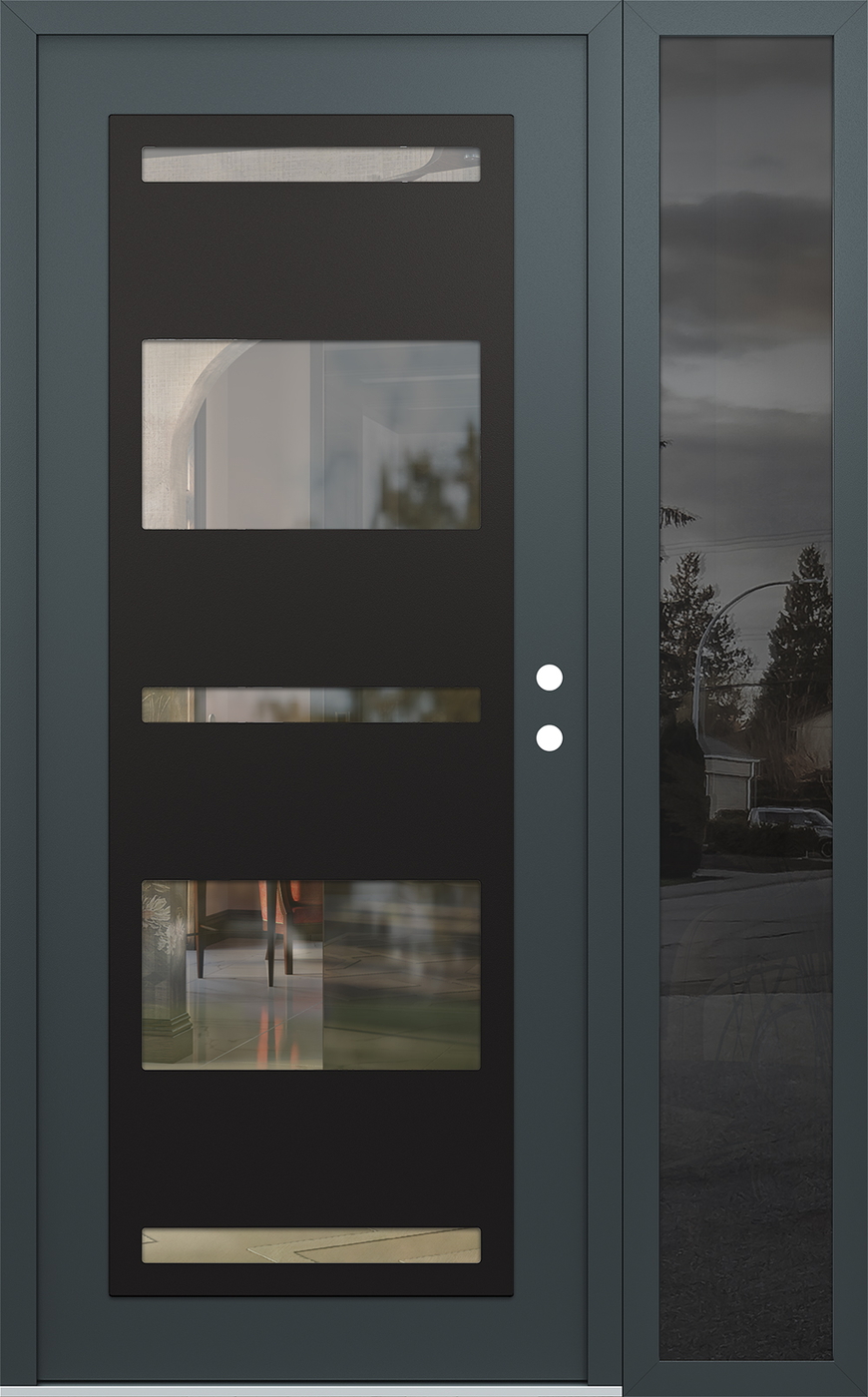 Modern Steel Front Door Diamond C10 52" x 80" anthracite/anthracite clear Glass Panel black LHI with Sidelite mirrored Glass