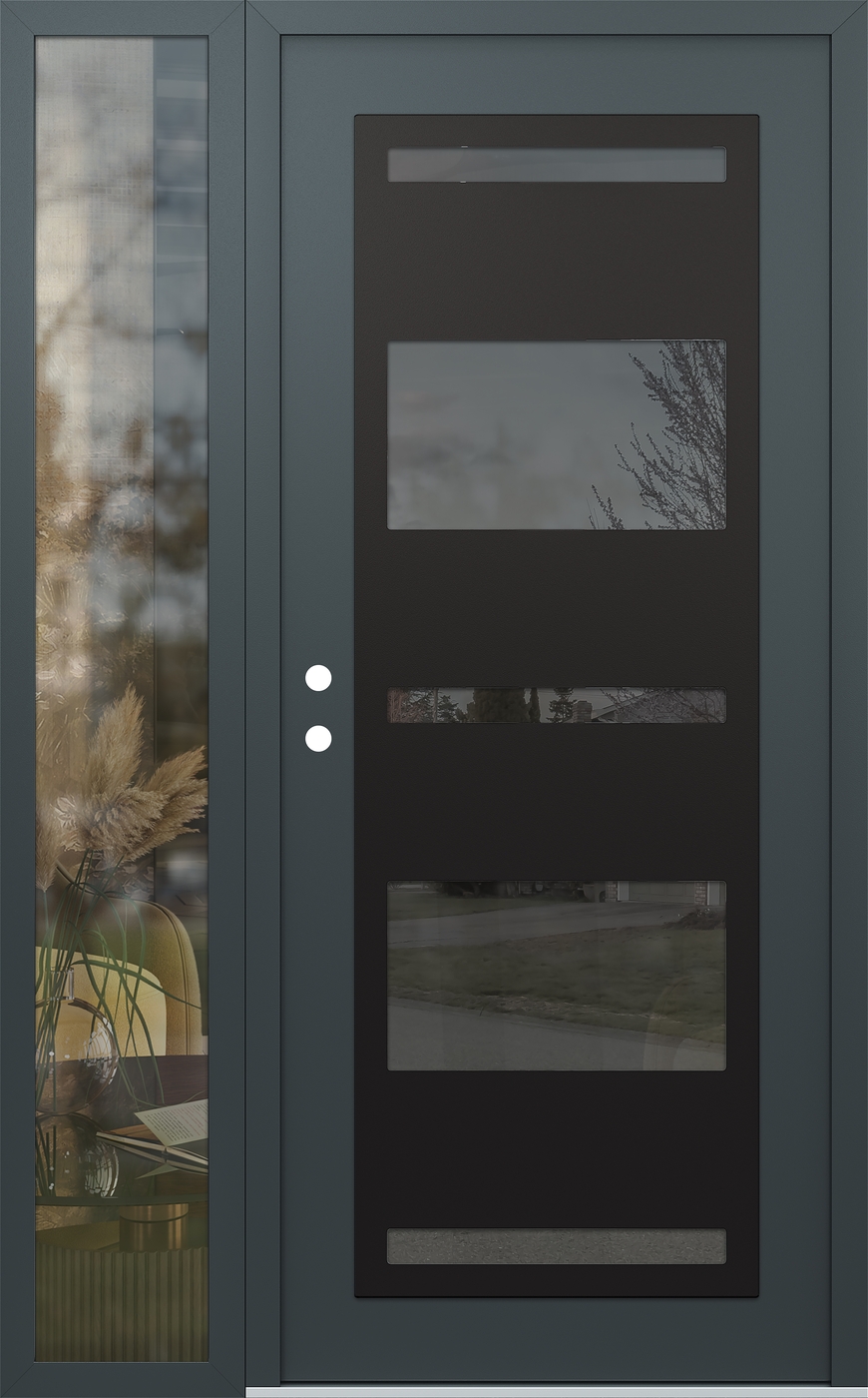Modern Steel Front Door Diamond C10 52" x 80" anthracite/anthracite mirrored Glass Panel black RHI with Sidelite clear Glass