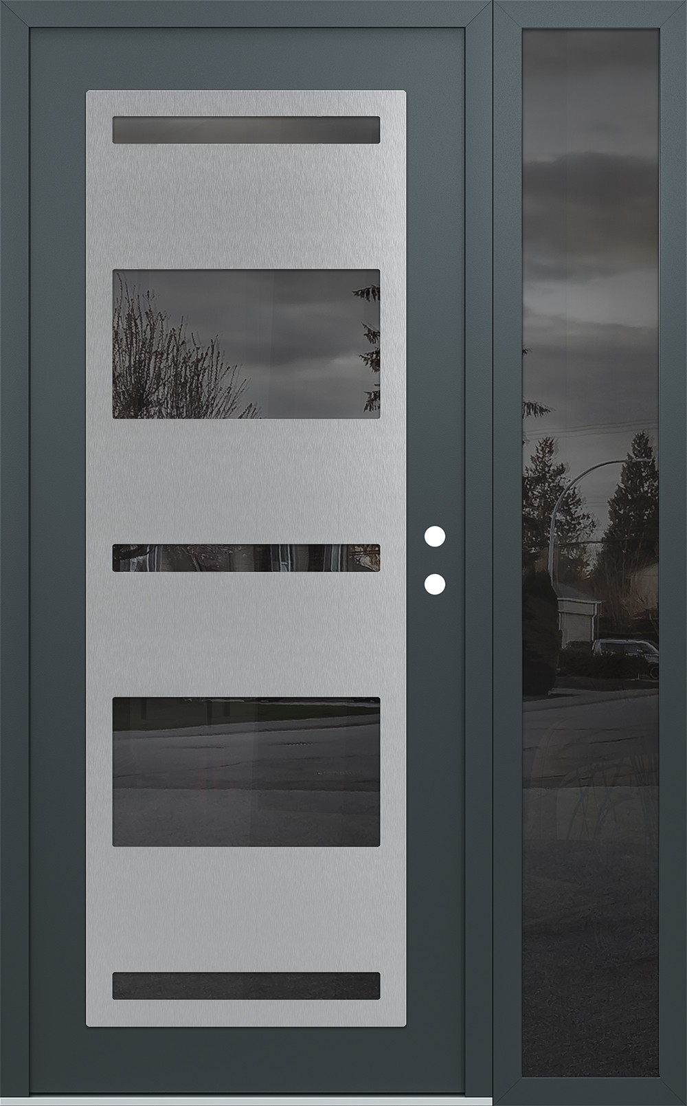 Modern Steel Front Door Diamond C10 52" x 80" anthracite/anthracite mirrored Glass Panel stainless steel LHI with Sidelite mirrored Glass