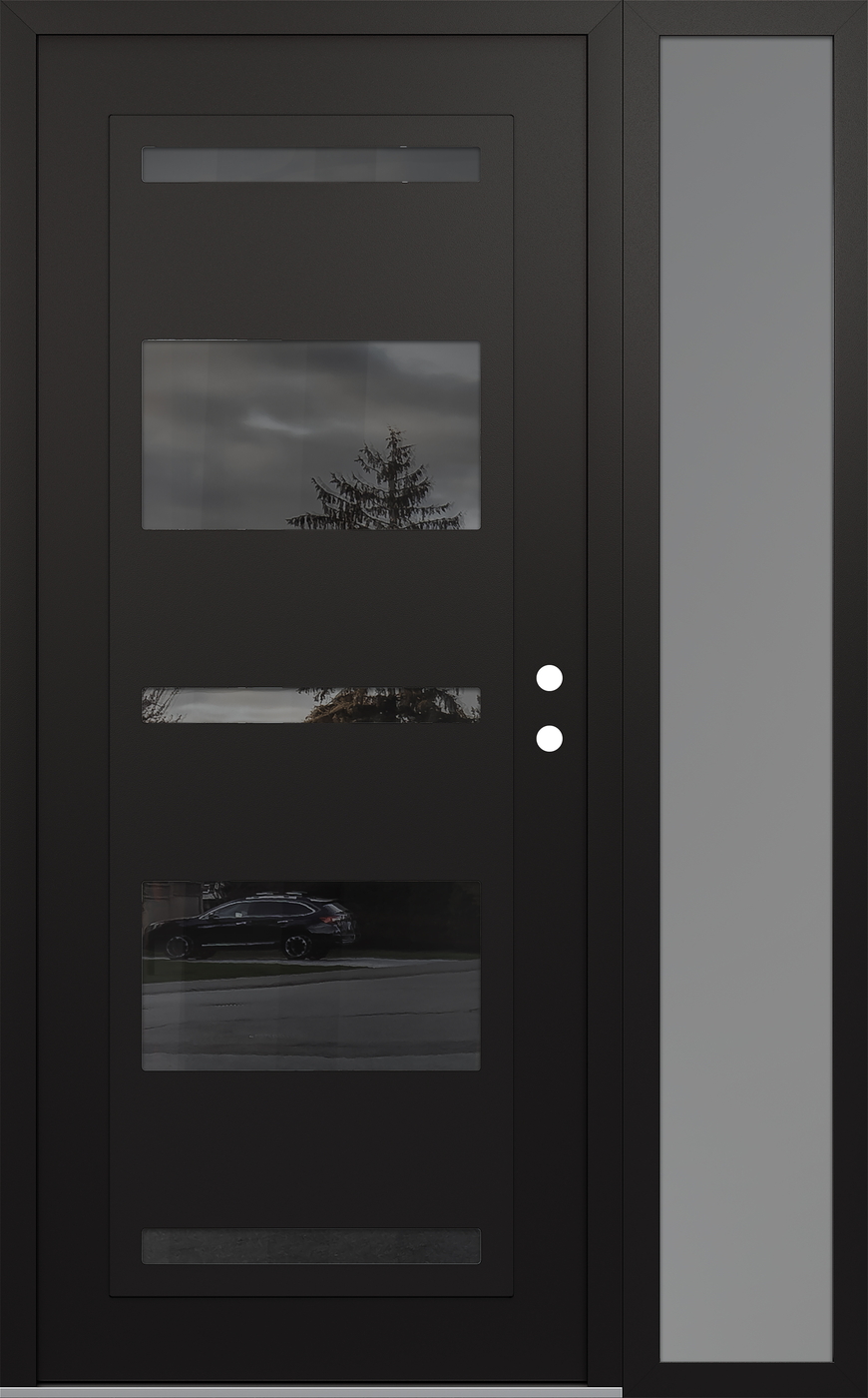 Modern Steel Front Door Diamond C10 52" x 80" black/black mirrored Glass Panel black LHI with Sidelite frosted Glass