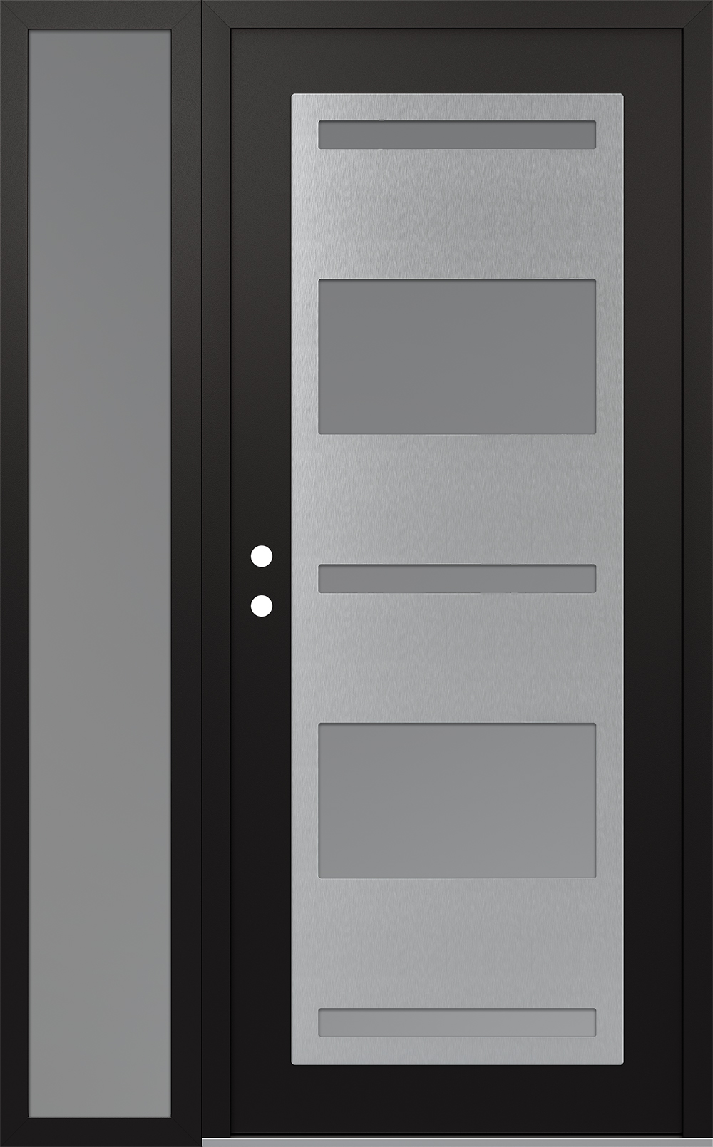 Modern Steel Front Door Diamond C10 52" x 80" black/white frosted Glass Panel stainless steel RHI with Sidelite frosted Glass