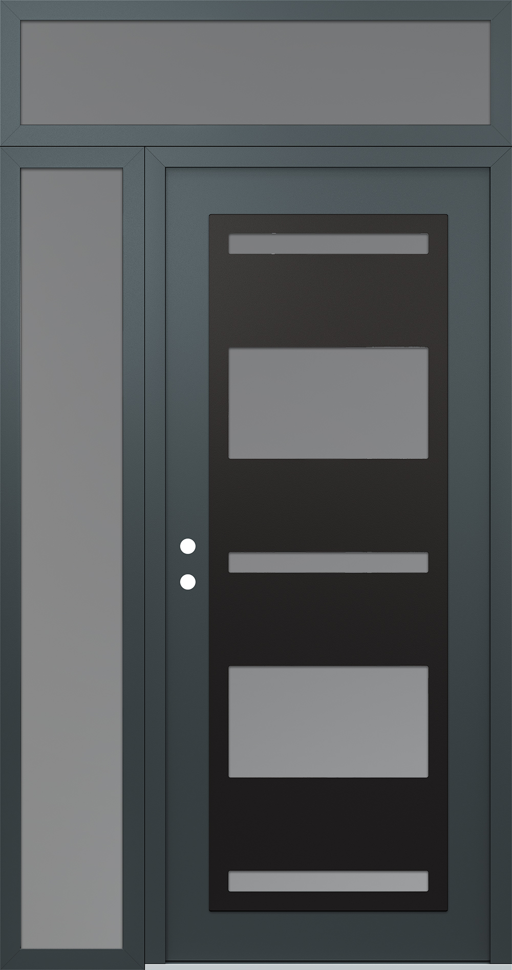 Modern Steel Front Door Diamond C10 52" x 96" anthracite/anthracite frosted Glass Panel black RHI with Sidelite and Transom frosted Glass
