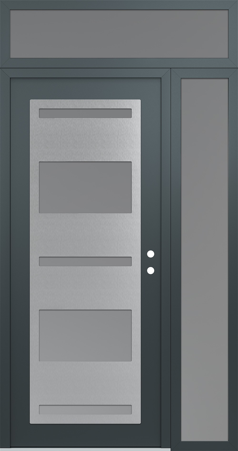 Modern Steel Front Door Diamond C10 52" x 96" anthracite/anthracite frosted Glass Panel stainless steel LHI with Sidelite and Transom frosted Glass
