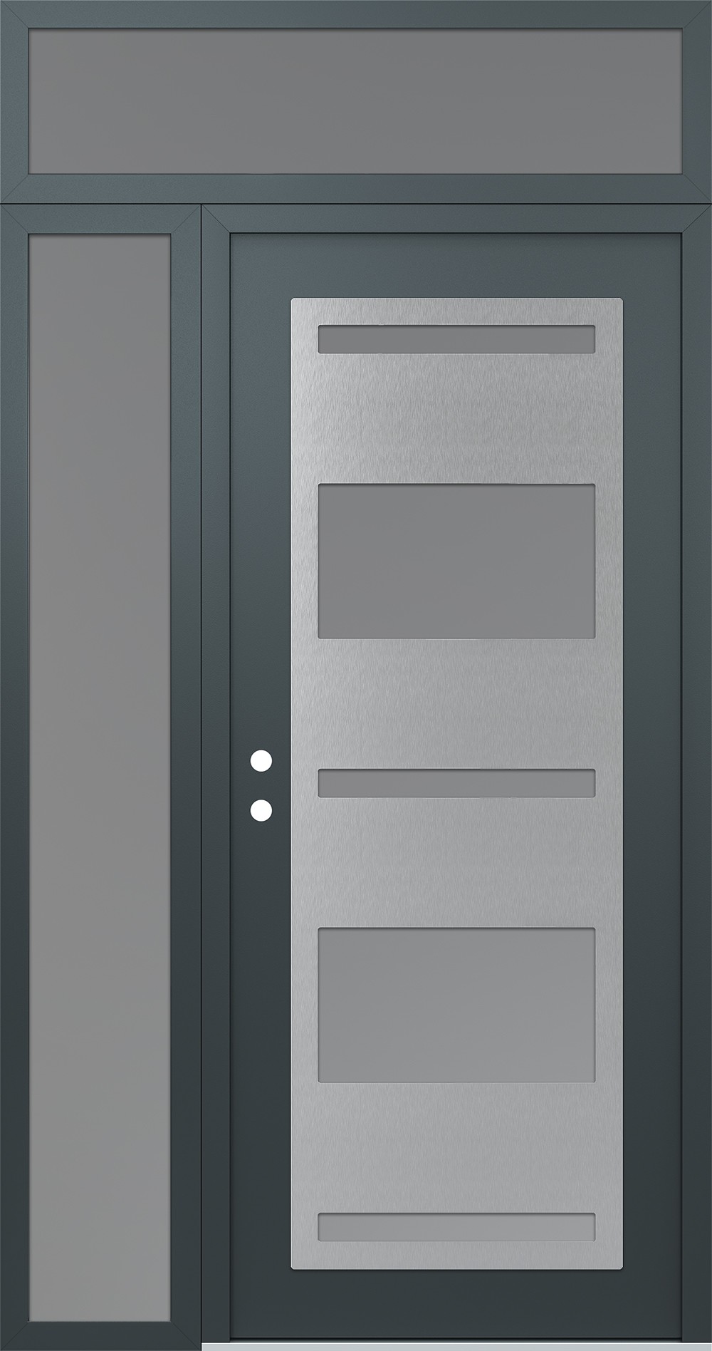 Modern Steel Front Door Diamond C10 52" x 96" anthracite/anthracite frosted Glass Panel stainless steel RHI with Sidelite and Transom frosted Glass