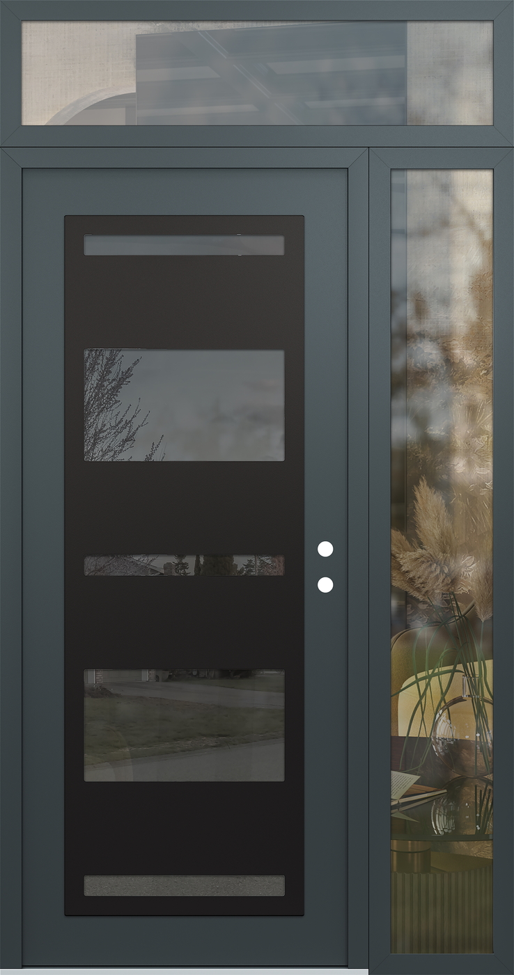 Modern Steel Front Door Diamond C10 52" x 96" anthracite/anthracite mirrored Glass Panel black LHI with Sidelite and Transom clear Glass