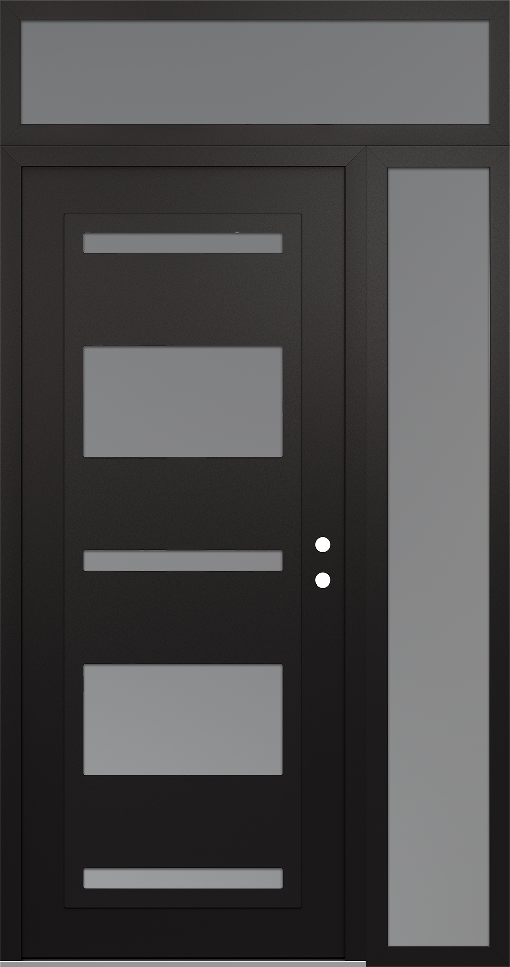 Modern Steel Front Door Diamond C10 52" x 96" black/white frosted Glass Panel black LHI with Sidelite and Transom frosted Glass