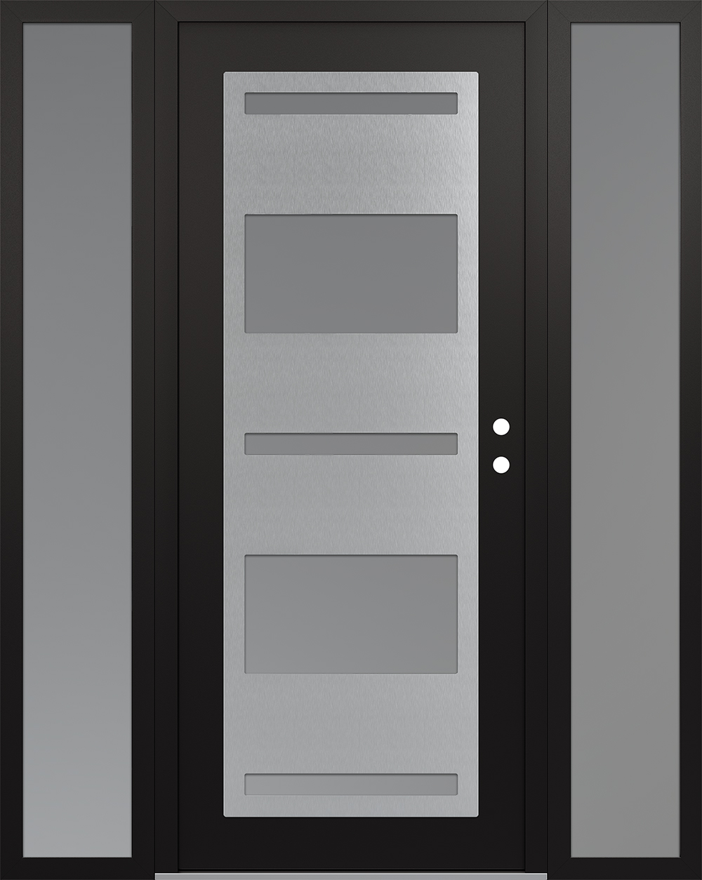 Modern Steel Front Door Diamond C10 64" x 80" black/white frosted Glass Panel stainless steel LHI with 2 Sidelites frosted Glass