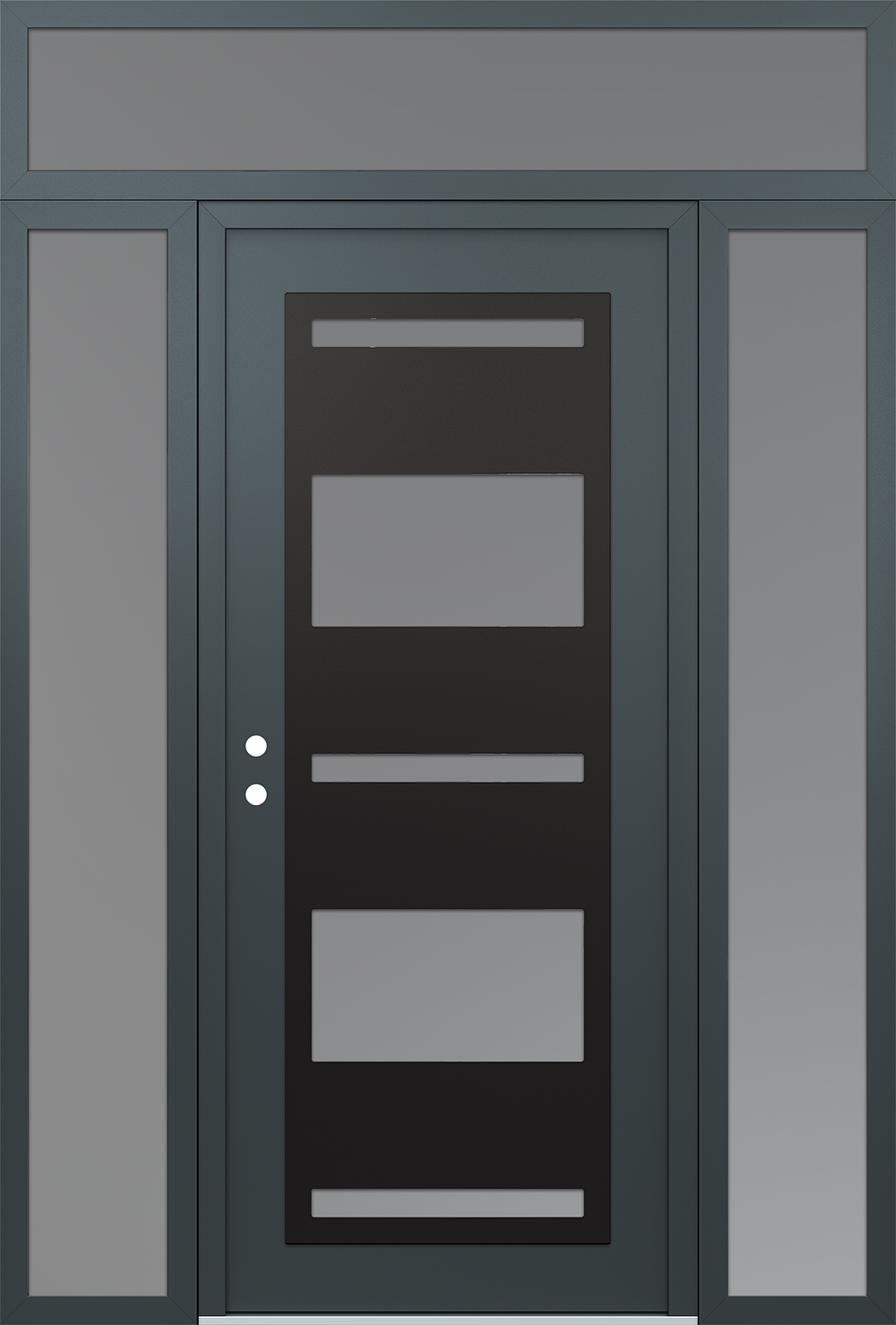 Modern Steel Front Door Diamond C10 64" x 96" anthracite/anthracite frosted Glass Panel black RHI with 2 Sidelites and Transom frosted Glass