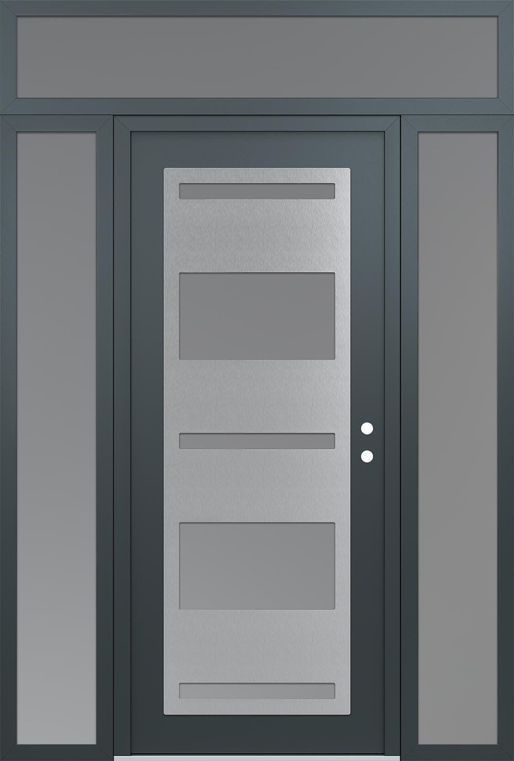 Modern Steel Front Door Diamond C10 64" x 96" anthracite/anthracite frosted Glass Panel stainless steel LHI with 2 Sidelites and Transom frosted Glass
