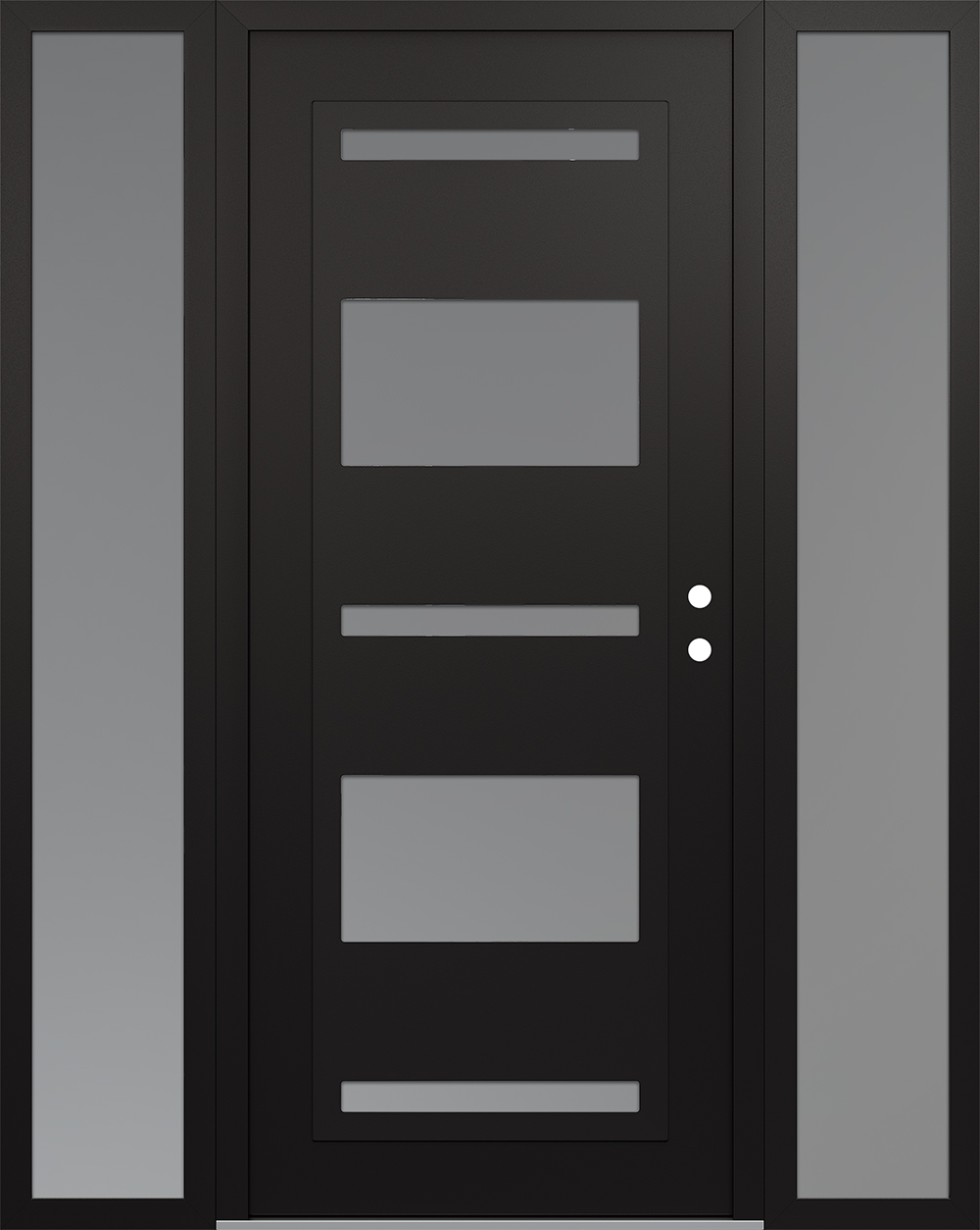 Modern Steel Front Door Diamond C10 68" x 80" black/white frosted Glass Panel black LHI with 2 Sidelites frosted Glass