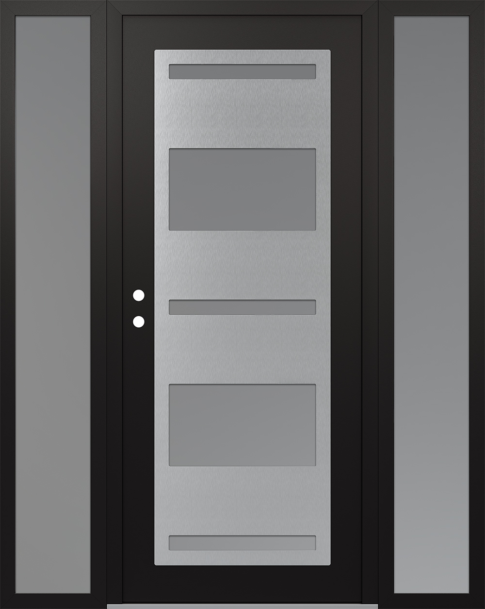 Modern Steel Front Door Diamond C10 68" x 80" black/white frosted Glass Panel stainless steel RHI with 2 Sidelites frosted Glass