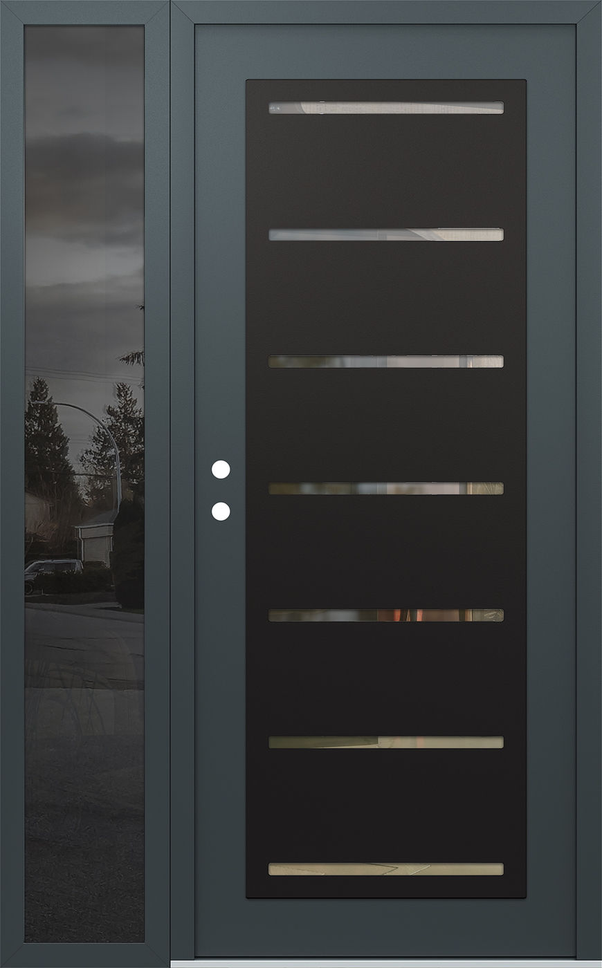 Modern Steel Front Door Diamond C11 48" x 80" anthracite/anthracite clear Glass Panel black RHI with Sidelite mirrored Glass