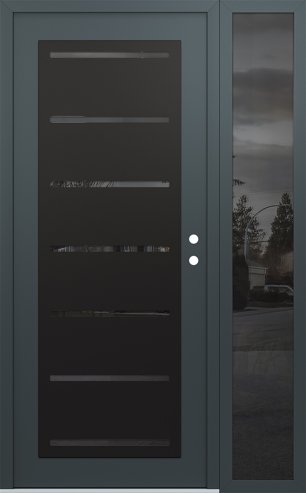 Modern Steel Front Door Diamond C11 48" x 80" anthracite/anthracite mirrored Glass Panel black LHI with Sidelite mirrored Glass