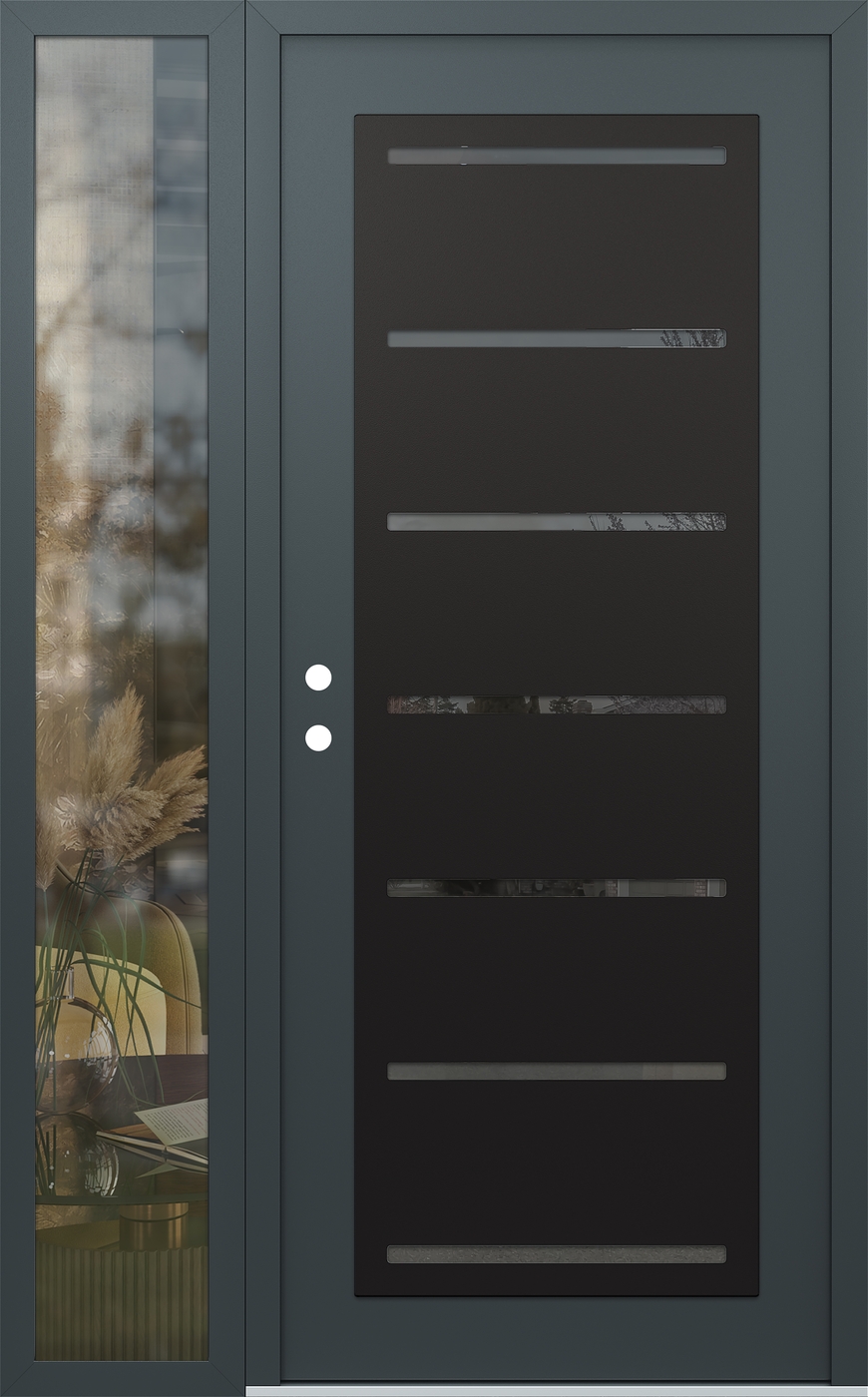 Modern Steel Front Door Diamond C11 48" x 80" anthracite/anthracite mirrored Glass Panel black RHI with Sidelite clear Glass