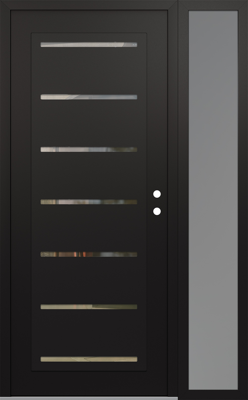 Modern Steel Front Door Diamond C11 48" x 80" black/black clear Glass Panel black LHI with Sidelite frosted Glass