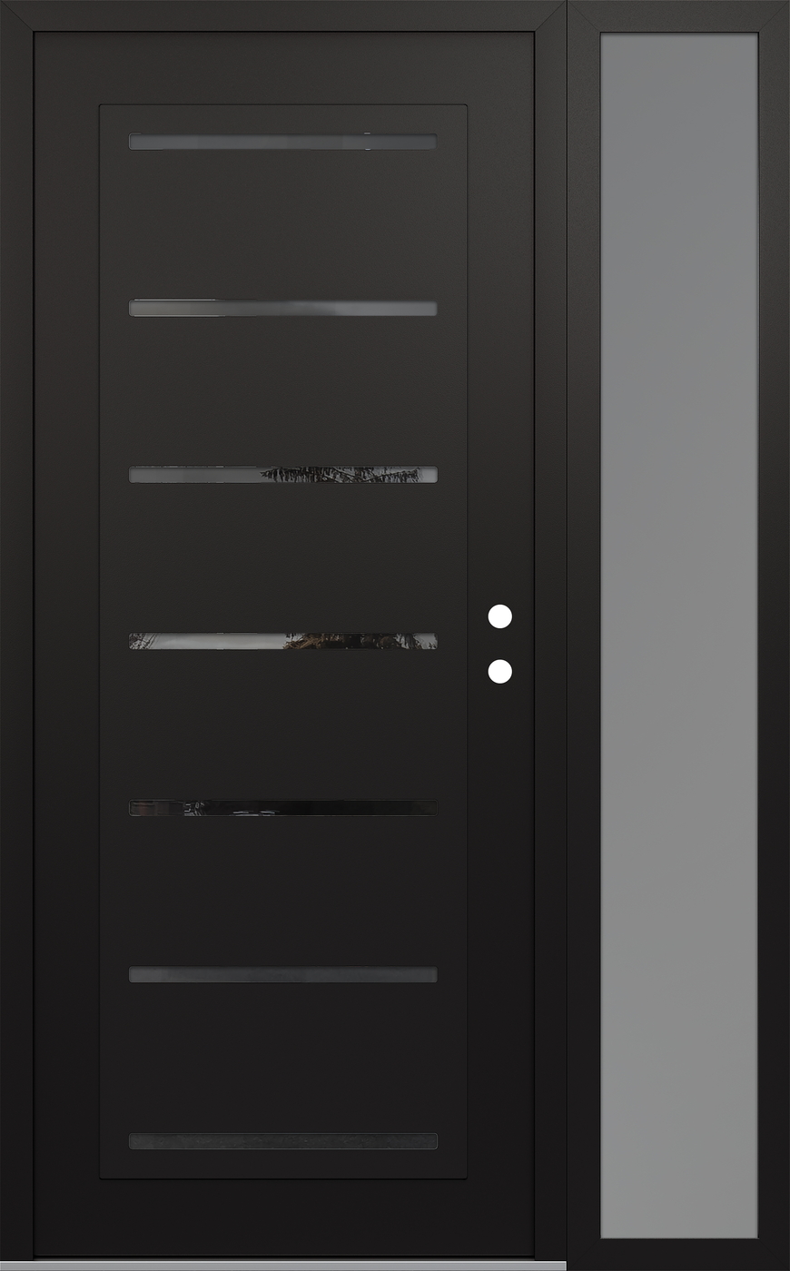 Modern Steel Front Door Diamond C11 48" x 80" black/black mirrored Glass Panel black LHI with Sidelite frosted Glass