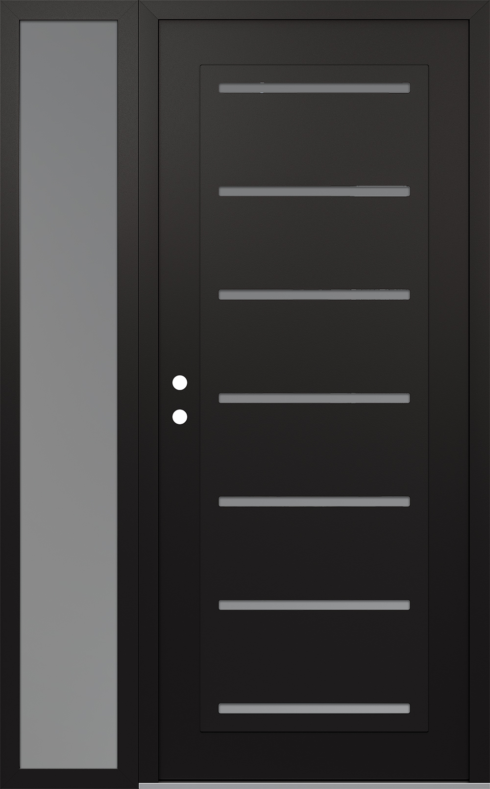 Modern Steel Front Door Diamond C11 48" x 80" black/white frosted Glass Panel black RHI with Sidelite frosted Glass