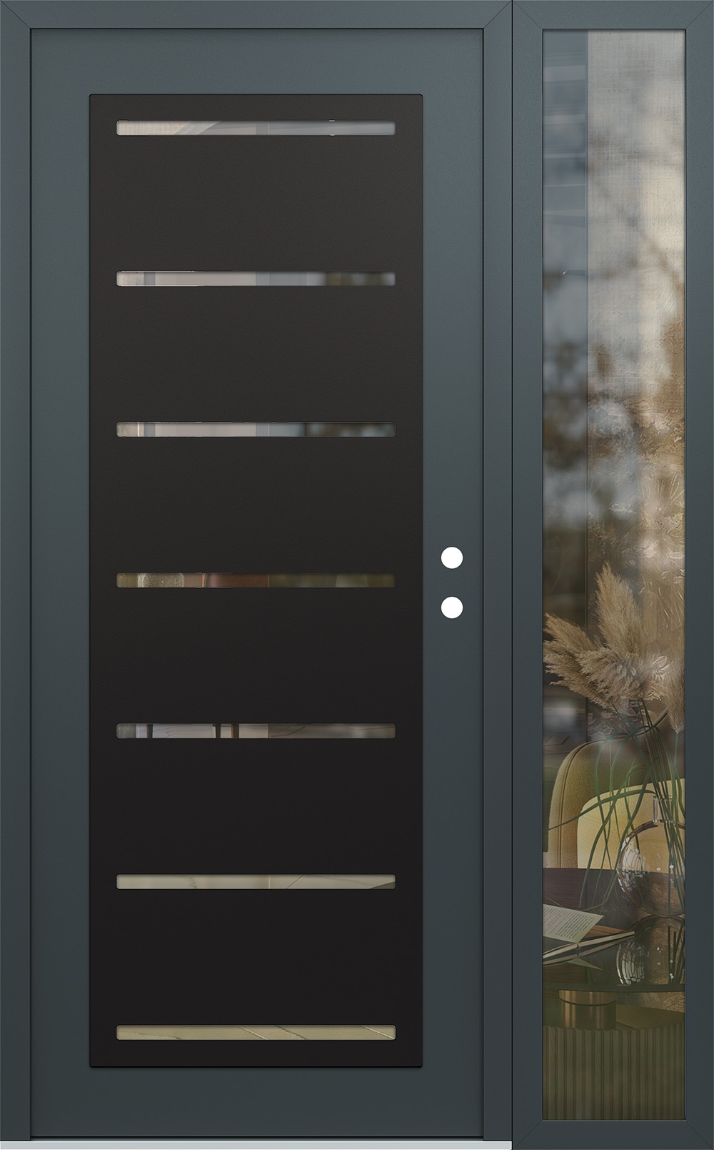 Modern Steel Front Door Diamond C11 50" x 80" anthracite/anthracite clear Glass Panel black LHI with Sidelite clear Glass