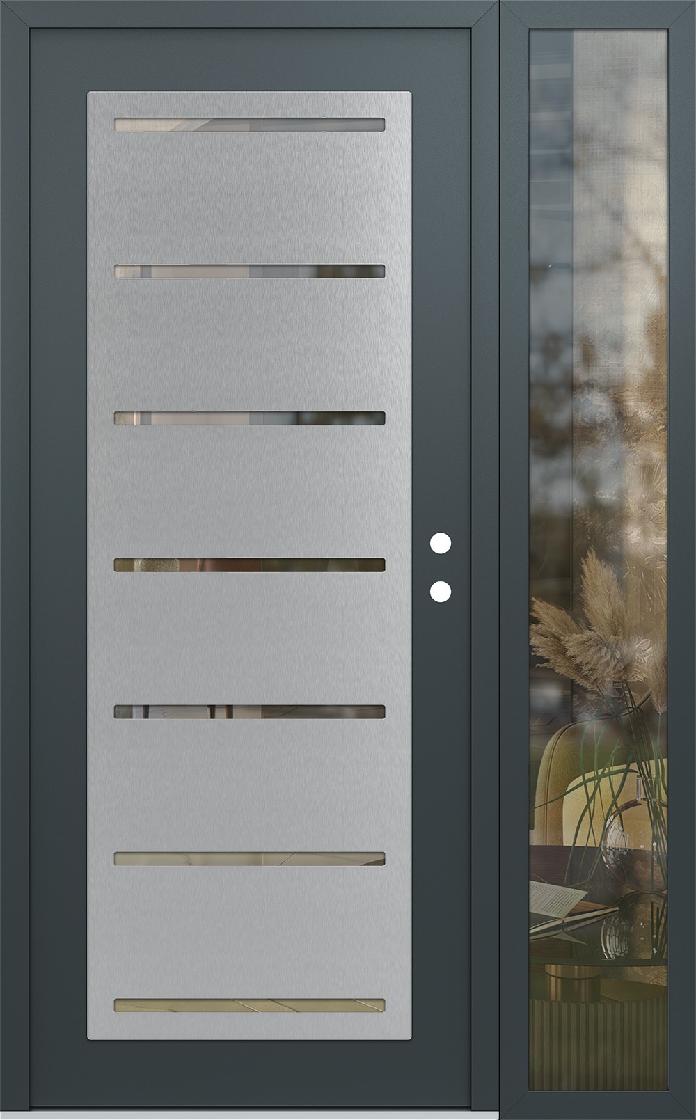 Modern Steel Front Door Diamond C11 50" x 80" anthracite/anthracite clear Glass Panel stainless steel LHI with Sidelite clear Glass
