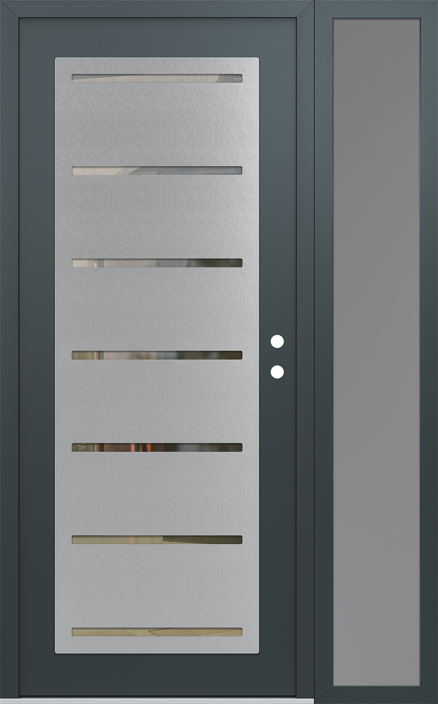 Modern Steel Front Door Diamond C11 50" x 80" anthracite/anthracite clear Glass Panel stainless steel LHI with Sidelite frosted Glass
