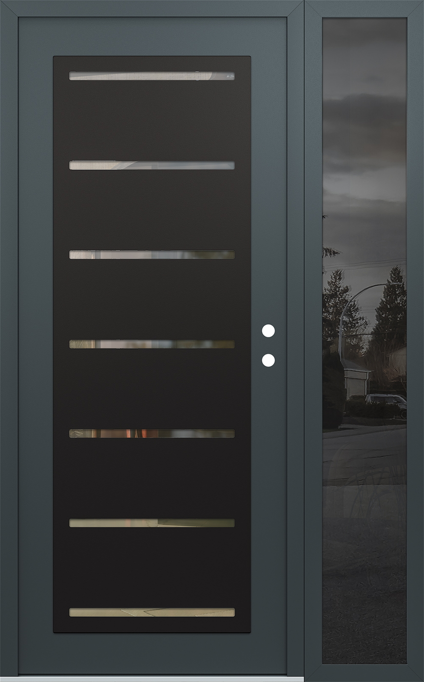 Modern Steel Front Door Diamond C11 52" x 80" anthracite/anthracite clear Glass Panel black LHI with Sidelite mirrored Glass