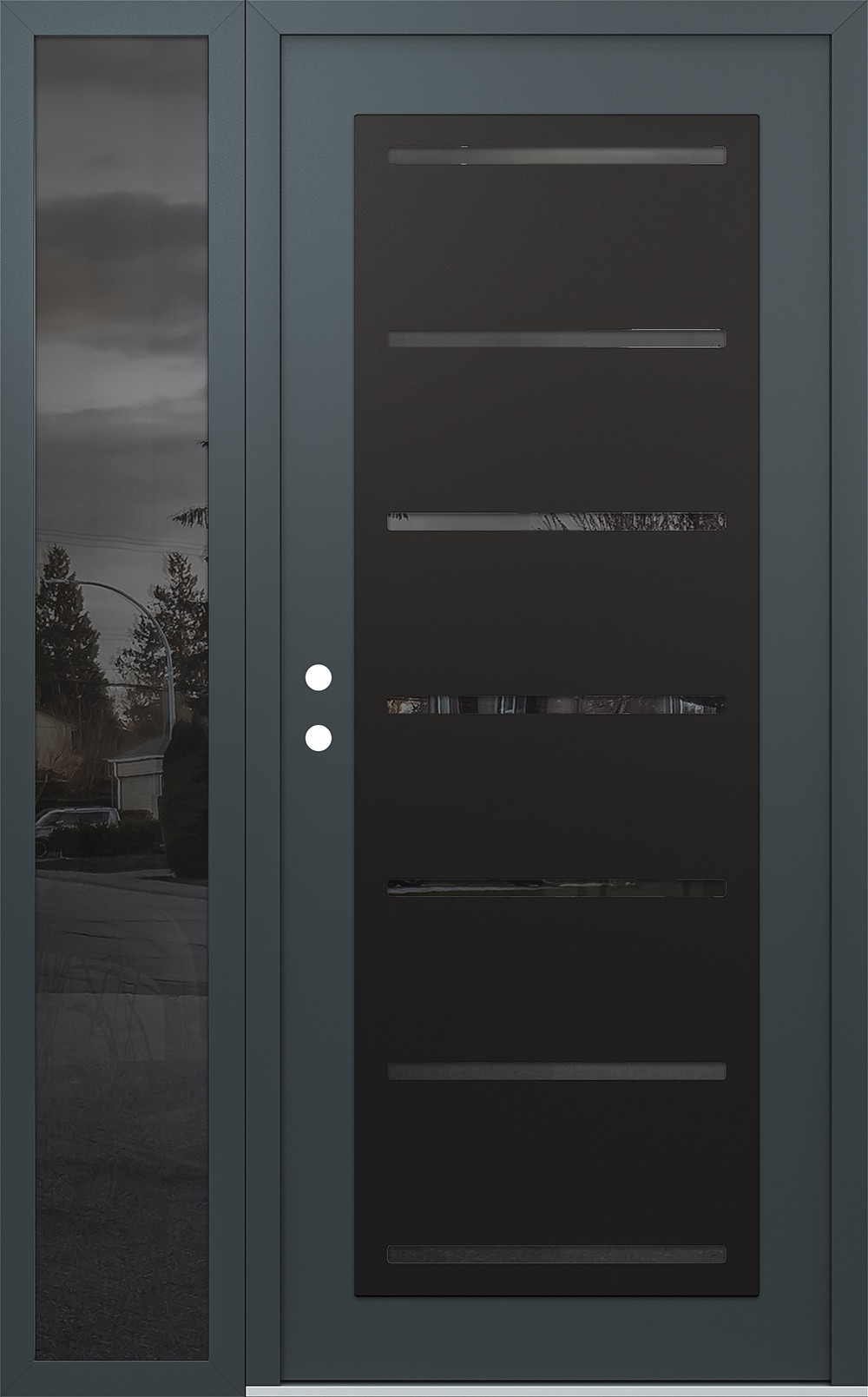 Modern Steel Front Door Diamond C11 52" x 80" anthracite/anthracite mirrored Glass Panel black RHI with Sidelite mirrored Glass
