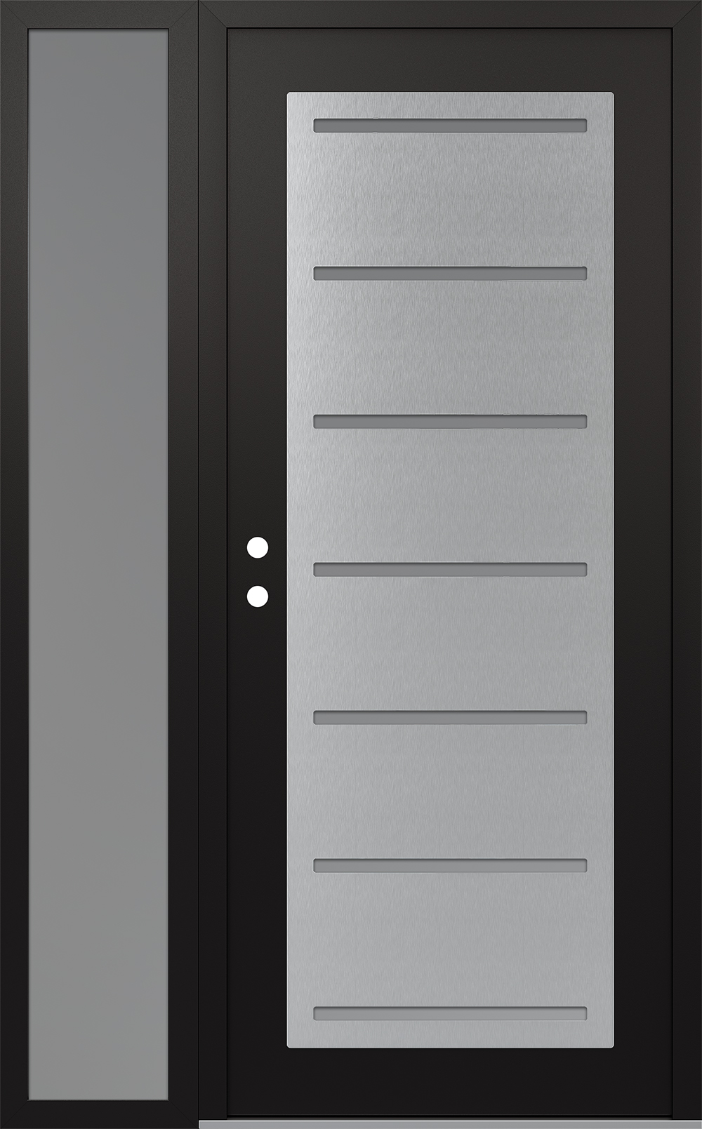Modern Steel Front Door Diamond C11 52" x 80" black/white frosted Glass Panel stainless steel RHI with Sidelite frosted Glass