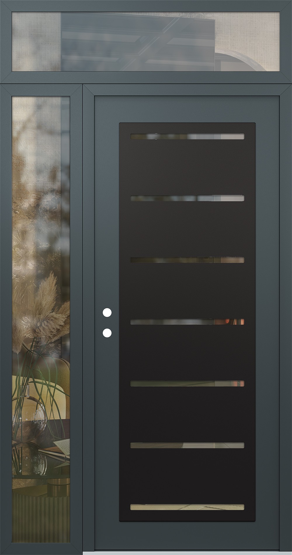 Modern Steel Front Door Diamond C11 52" x 96" anthracite/anthracite clear Glass Panel black RHI with Sidelite and Transom clear Glass