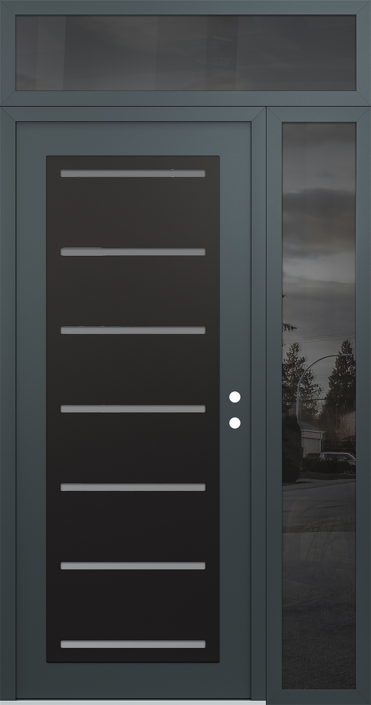 Modern Steel Front Door Diamond C11 52" x 96" anthracite/anthracite frosted Glass Panel black LHI with Sidelite and Transom mirrored Glass