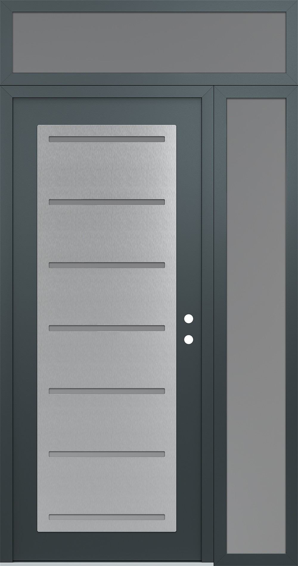 Modern Steel Front Door Diamond C11 52" x 96" anthracite/anthracite frosted Glass Panel stainless steel LHI with Sidelite and Transom frosted Glass