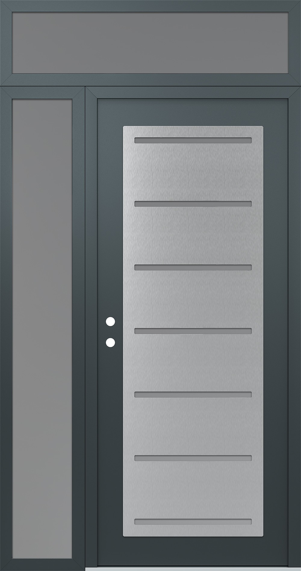 Modern Steel Front Door Diamond C11 52" x 96" anthracite/anthracite frosted Glass Panel stainless steel RHI with Sidelite and Transom frosted Glass