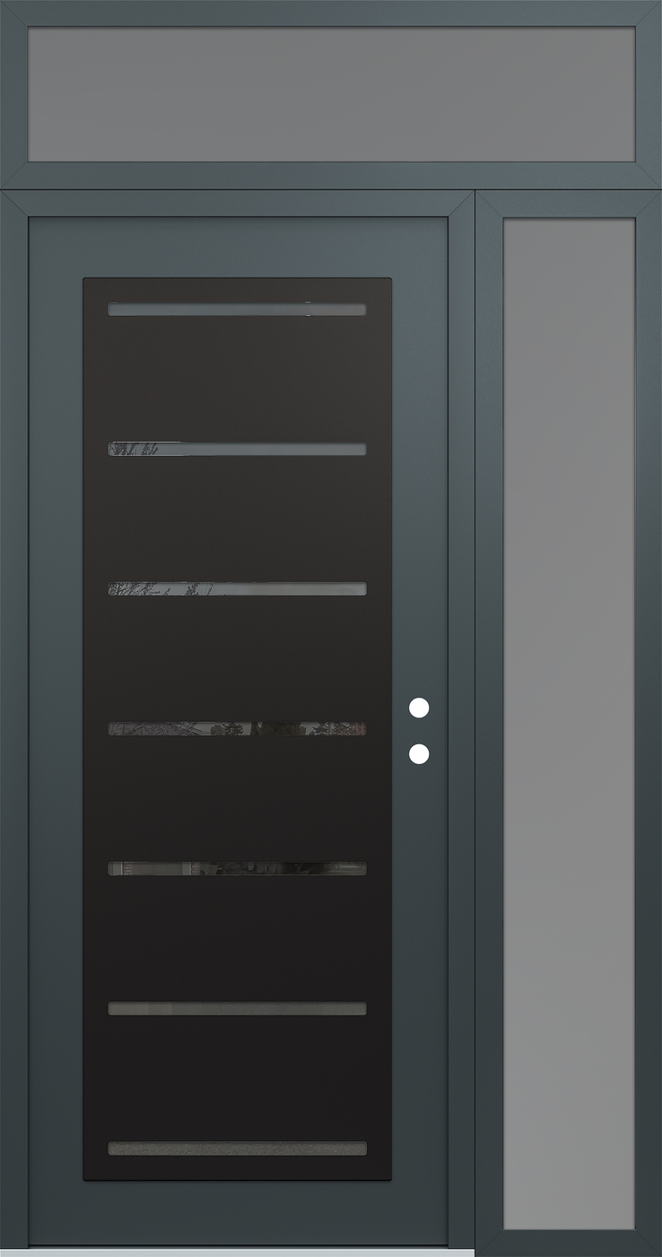 Modern Steel Front Door Diamond C11 52" x 96" anthracite/anthracite mirrored Glass Panel black LHI with Sidelite and Transom frosted Glass