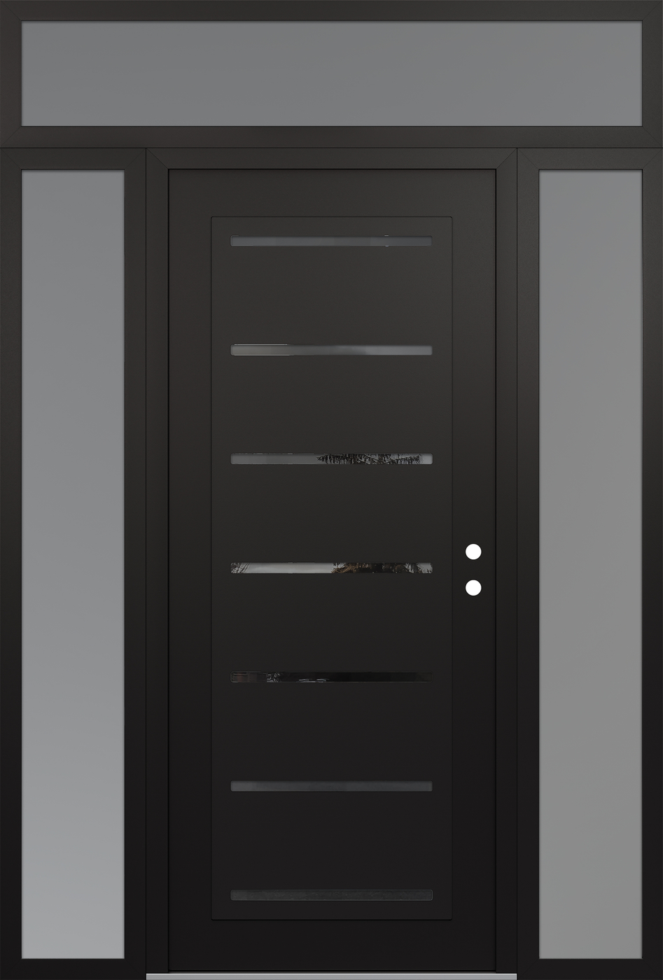 Modern Steel Front Door Diamond C11 60" x 96" black/black mirrored Glass Panel black LHI with 2 Sidelites and Transom frosted Glass