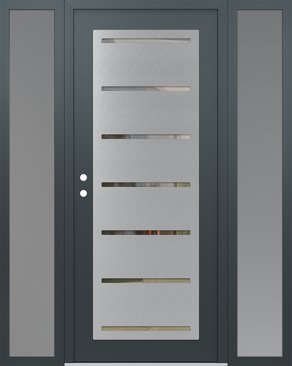 Modern Steel Front Door Diamond C11 64" x 80" anthracite/anthracite clear Glass Panel stainless steel RHI with 2 Sidelites frosted Glass