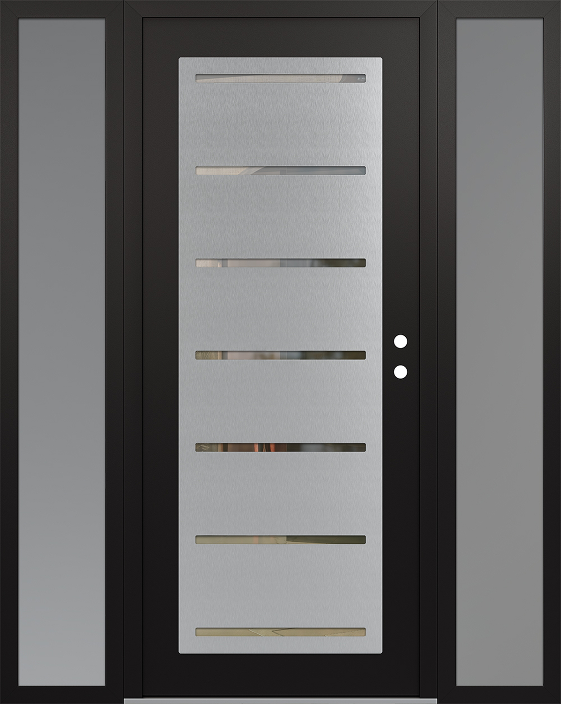 Modern Steel Front Door Diamond C11 64" x 80" black/black clear Glass Panel stainless steel LHI with 2 Sidelites frosted Glass
