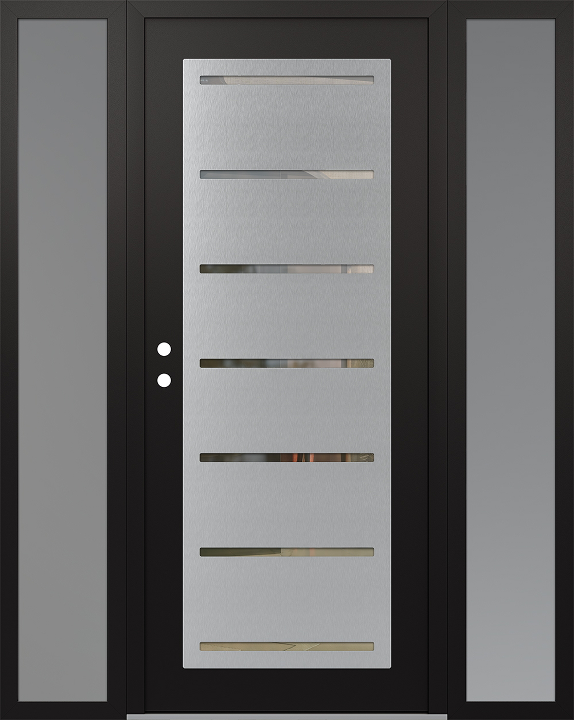 Modern Steel Front Door Diamond C11 64" x 80" black/black clear Glass Panel stainless steel RHI with 2 Sidelites frosted Glass