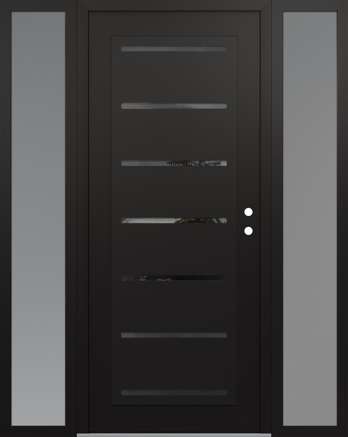 Modern Steel Front Door Diamond C11 64" x 80" black/black mirrored Glass Panel black LHI with 2 Sidelites frosted Glass
