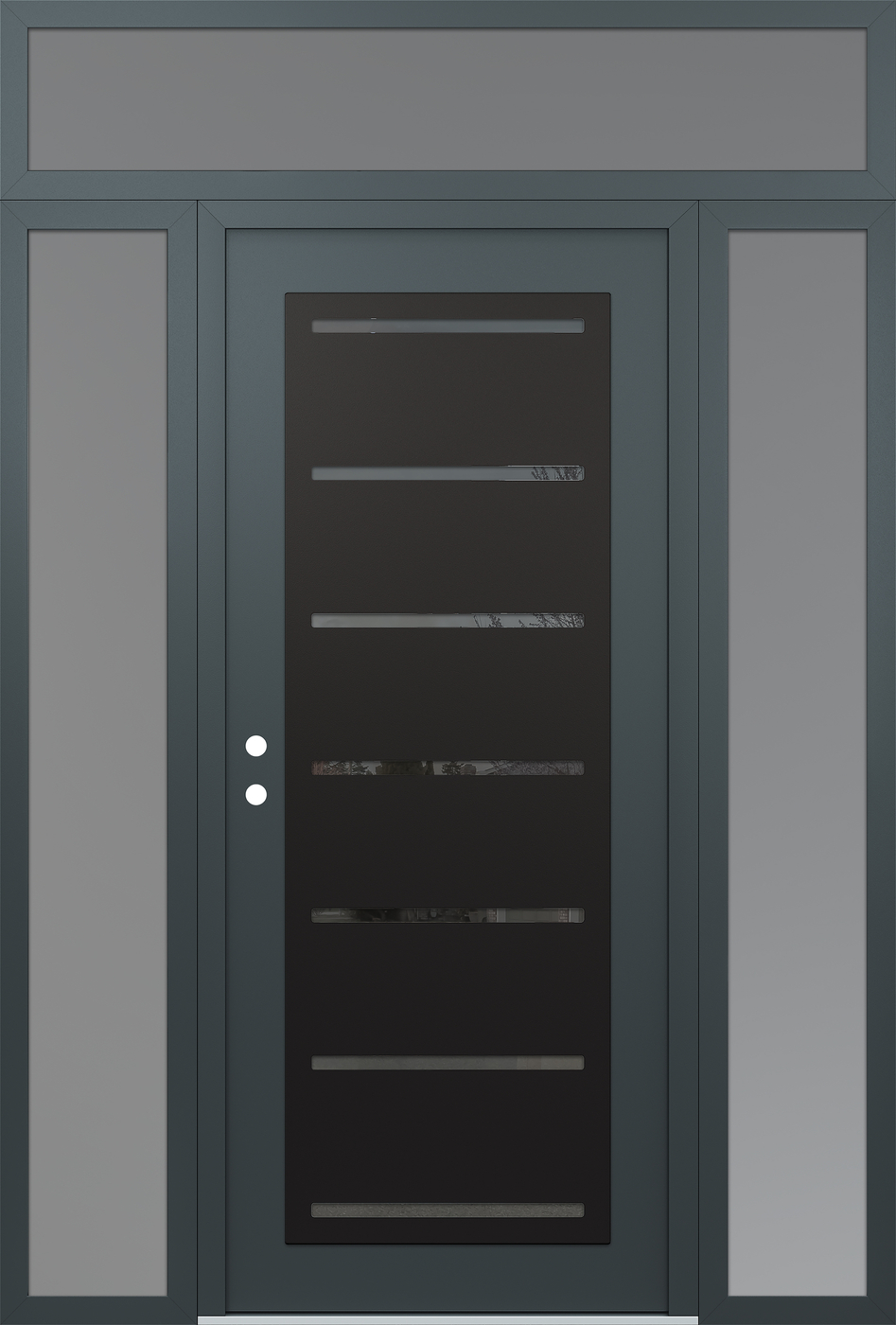 Modern Steel Front Door Diamond C11 64" x 96" anthracite/anthracite mirrored Glass Panel black RHI with 2 Sidelites and Transom frosted Glass