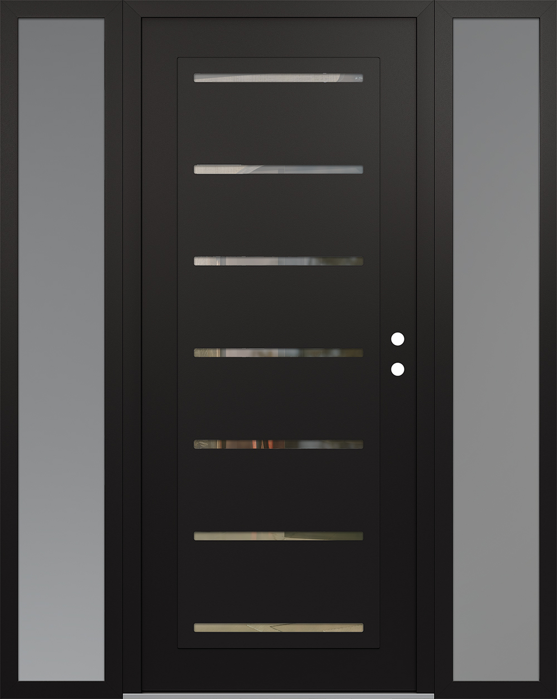 Modern Steel Front Door Diamond C11 68" x 80" black/black clear Glass Panel black LHI with 2 Sidelites frosted Glass