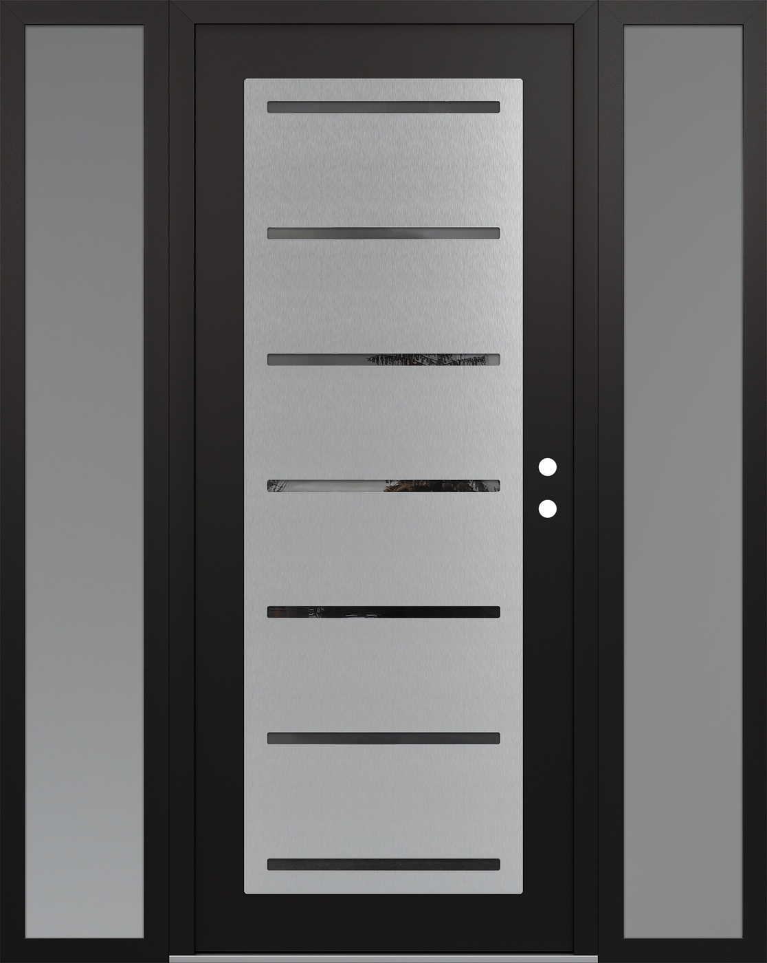 Modern Steel Front Door Diamond C11 68" x 80" black/black mirrored Glass Panel stainless steel LHI with 2 Sidelites frosted Glass
