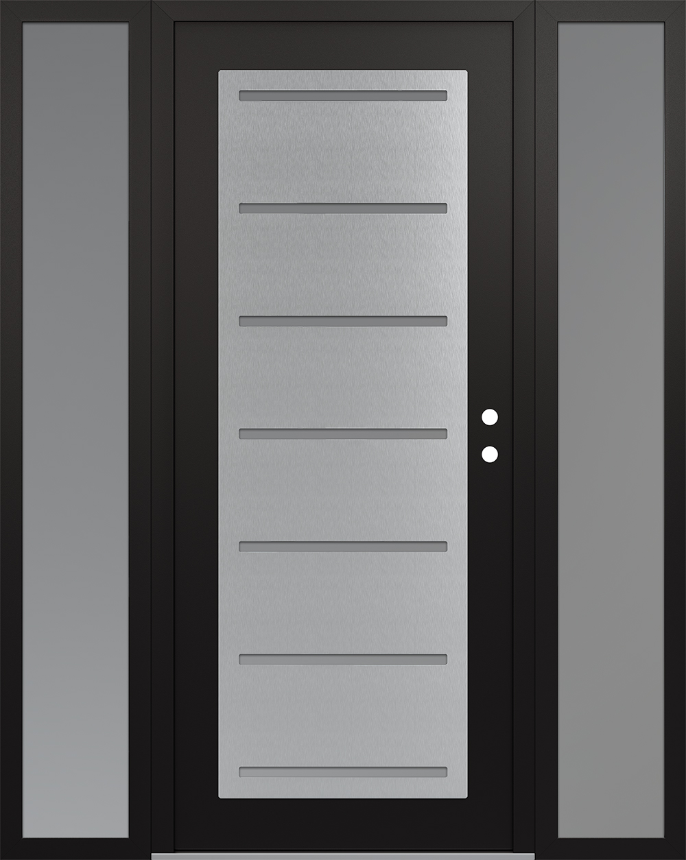 Modern Steel Front Door Diamond C11 68" x 80" black/white frosted Glass Panel stainless steel LHI with 2 Sidelites frosted Glass