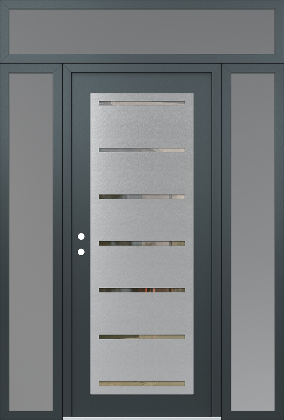 Modern Steel Front Door Diamond C11 68" x 96" anthracite/anthracite clear Glass Panel stainless steel RHI with 2 Sidelites and Transom frosted Glass
